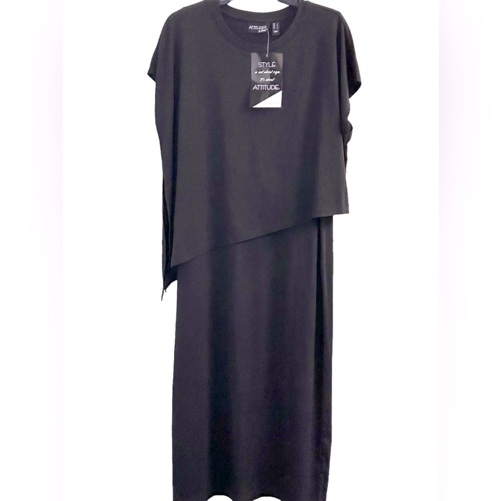 Nordstrom/Attitudes By Renee Whitney Asymmetrical Side Slit Dress Black L Nwt